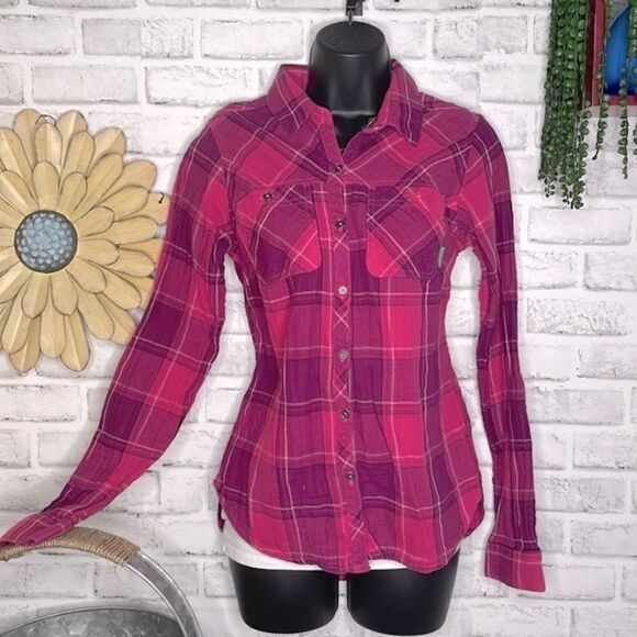 Columbia Cotton Flannel Plaid Button Down Shirt Top Oversized XS - Picture 1 of 7